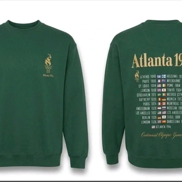 Heritage Green Crewneck Sweatshirt with Gold Atlanta 1996 Print